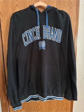 Cinch Black Pullover Hoodie with Blue Trim